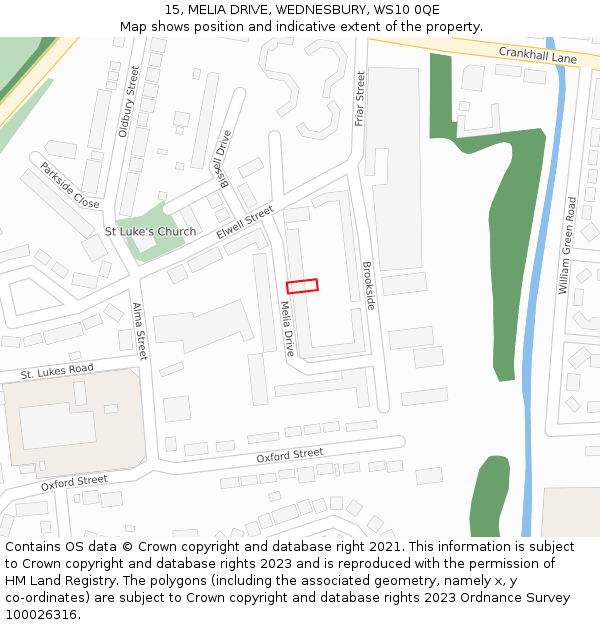 15, MELIA DRIVE, WEDNESBURY, WS10 0QE: Location map and indicative extent of plot