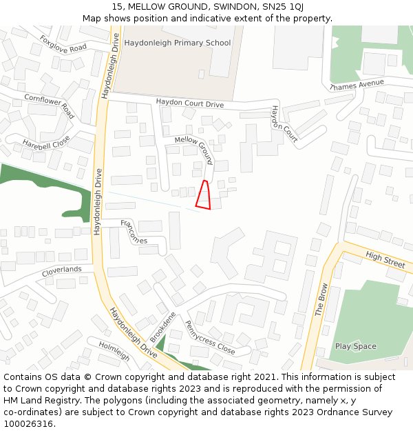 15, MELLOW GROUND, SWINDON, SN25 1QJ: Location map and indicative extent of plot