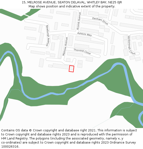 15, MELROSE AVENUE, SEATON DELAVAL, WHITLEY BAY, NE25 0JR: Location map and indicative extent of plot