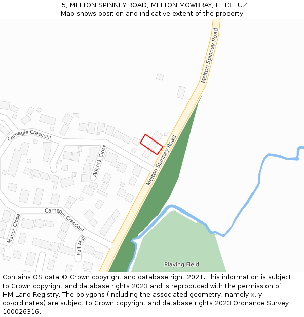 15, MELTON SPINNEY ROAD, MELTON MOWBRAY, LE13 1UZ: Location map and indicative extent of plot