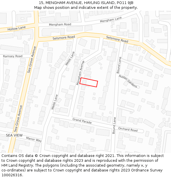 15, MENGHAM AVENUE, HAYLING ISLAND, PO11 9JB: Location map and indicative extent of plot