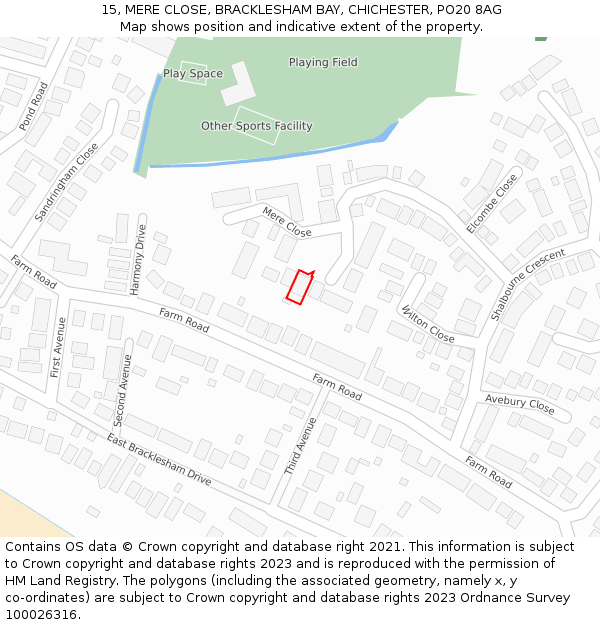 15, MERE CLOSE, BRACKLESHAM BAY, CHICHESTER, PO20 8AG: Location map and indicative extent of plot