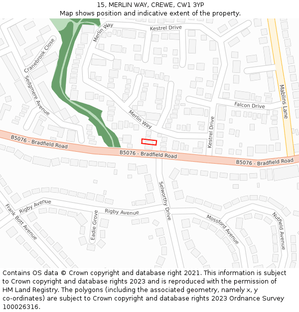 15, MERLIN WAY, CREWE, CW1 3YP: Location map and indicative extent of plot