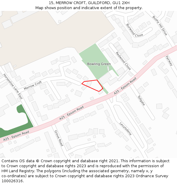 15, MERROW CROFT, GUILDFORD, GU1 2XH: Location map and indicative extent of plot