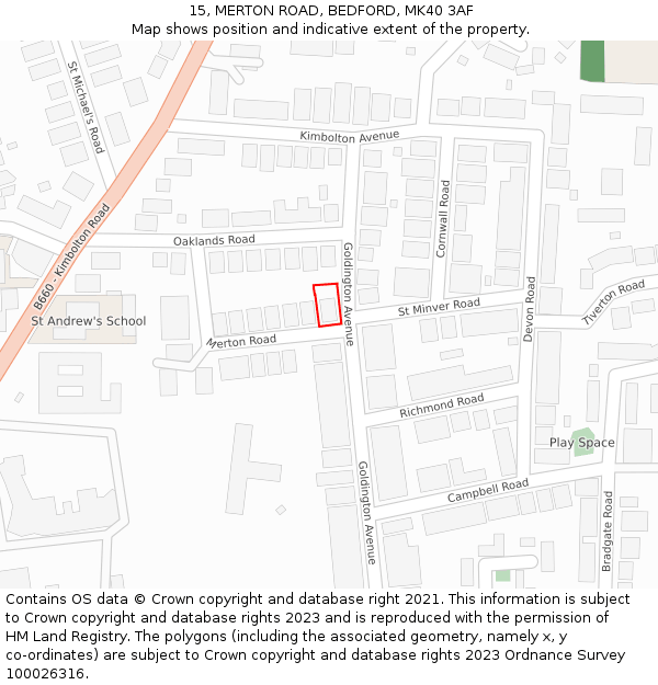 15, MERTON ROAD, BEDFORD, MK40 3AF: Location map and indicative extent of plot