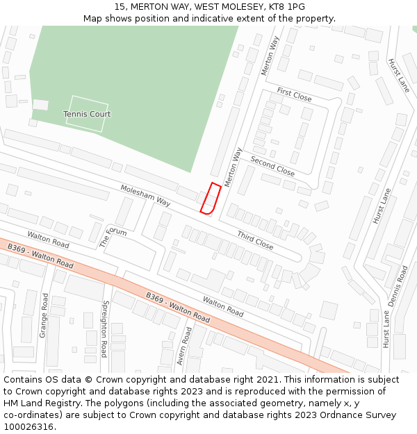 15, MERTON WAY, WEST MOLESEY, KT8 1PG: Location map and indicative extent of plot