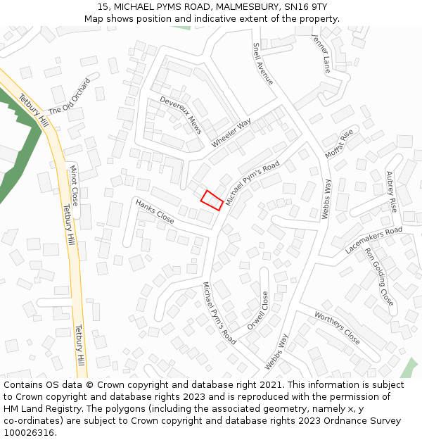 15, MICHAEL PYMS ROAD, MALMESBURY, SN16 9TY: Location map and indicative extent of plot