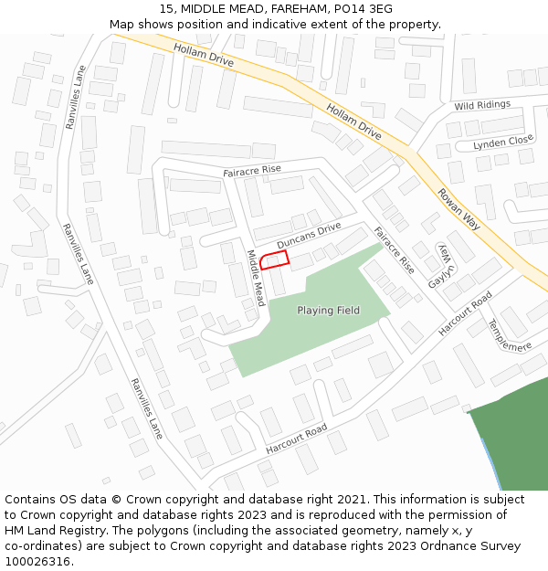 15, MIDDLE MEAD, FAREHAM, PO14 3EG: Location map and indicative extent of plot