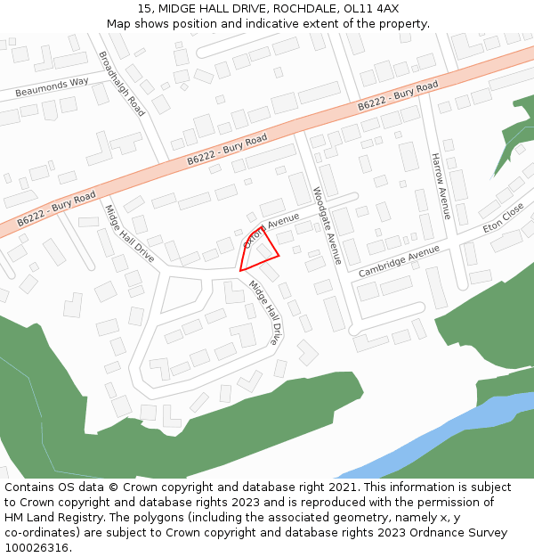 15, MIDGE HALL DRIVE, ROCHDALE, OL11 4AX: Location map and indicative extent of plot