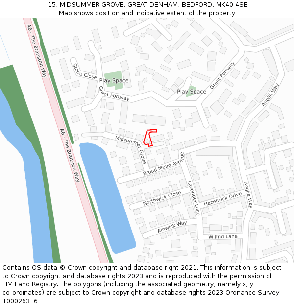 15, MIDSUMMER GROVE, GREAT DENHAM, BEDFORD, MK40 4SE: Location map and indicative extent of plot