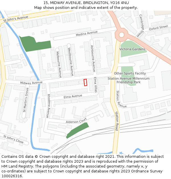 15, MIDWAY AVENUE, BRIDLINGTON, YO16 4NU: Location map and indicative extent of plot