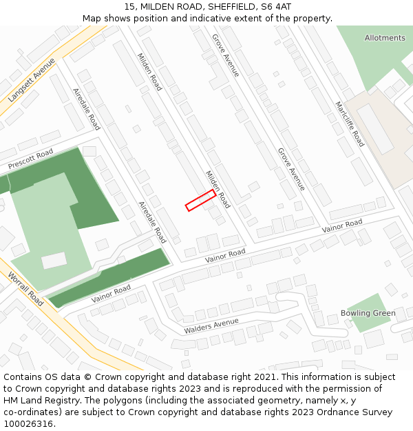 15, MILDEN ROAD, SHEFFIELD, S6 4AT: Location map and indicative extent of plot