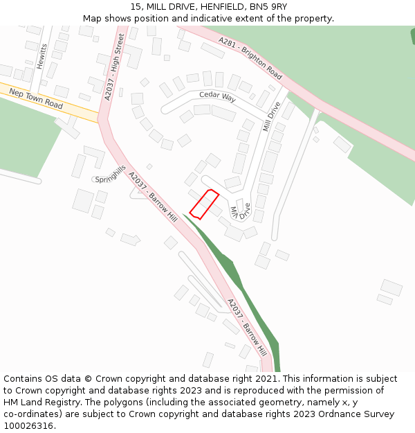 15, MILL DRIVE, HENFIELD, BN5 9RY: Location map and indicative extent of plot