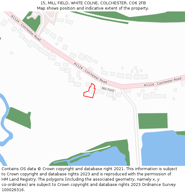 15, MILL FIELD, WHITE COLNE, COLCHESTER, CO6 2FB: Location map and indicative extent of plot