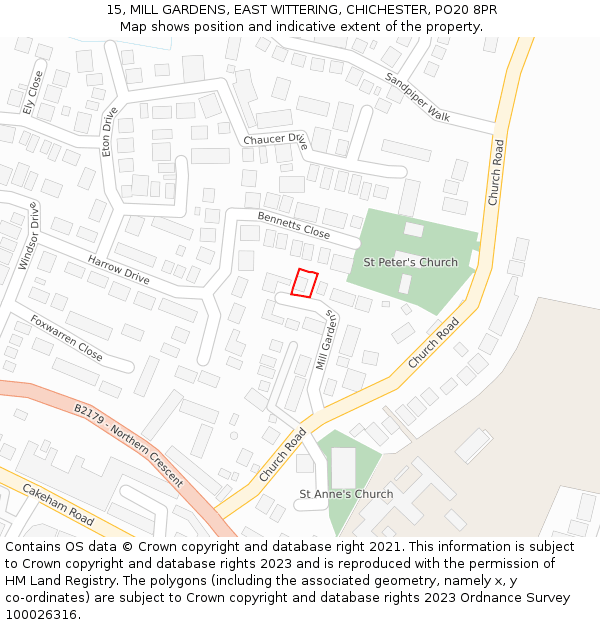 15, MILL GARDENS, EAST WITTERING, CHICHESTER, PO20 8PR: Location map and indicative extent of plot