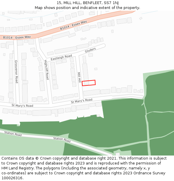 15, MILL HILL, BENFLEET, SS7 1NJ: Location map and indicative extent of plot