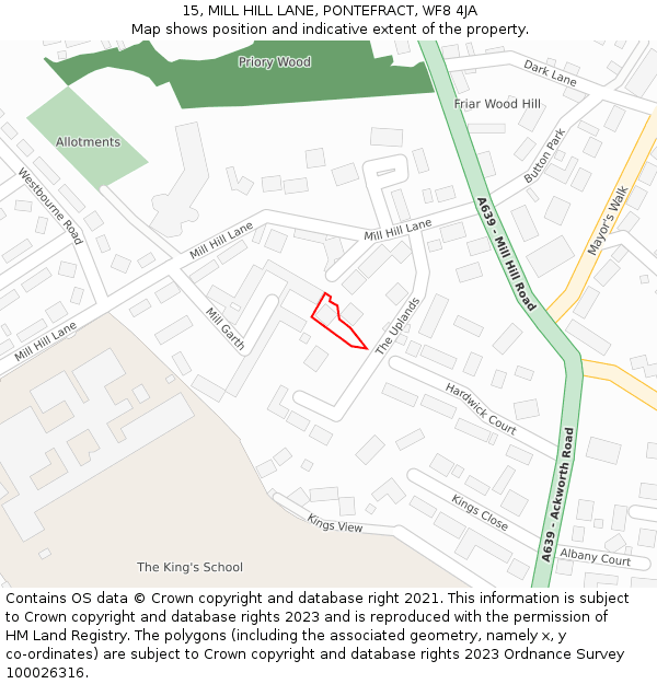 15, MILL HILL LANE, PONTEFRACT, WF8 4JA: Location map and indicative extent of plot