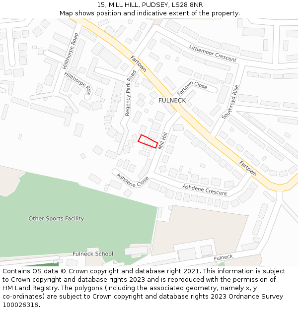 15, MILL HILL, PUDSEY, LS28 8NR: Location map and indicative extent of plot