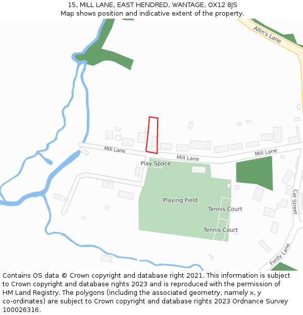 15, MILL LANE, EAST HENDRED, WANTAGE, OX12 8JS: Location map and indicative extent of plot