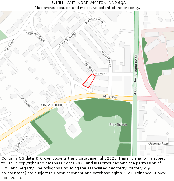 15, MILL LANE, NORTHAMPTON, NN2 6QA: Location map and indicative extent of plot