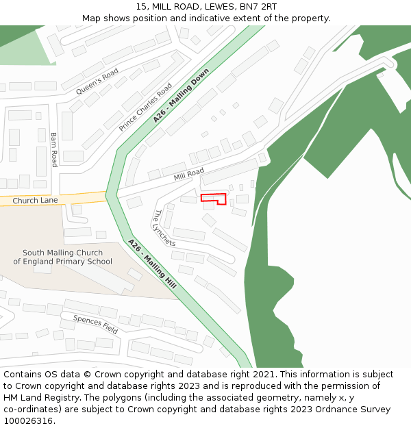 15, MILL ROAD, LEWES, BN7 2RT: Location map and indicative extent of plot