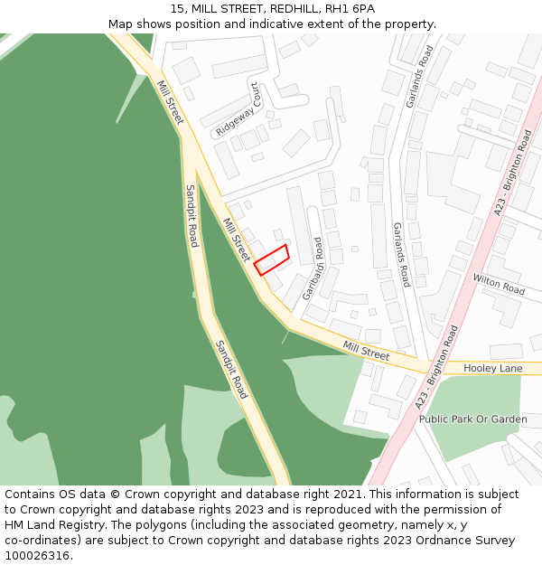 15, MILL STREET, REDHILL, RH1 6PA: Location map and indicative extent of plot