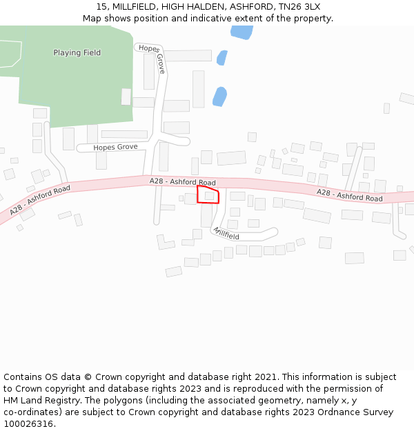 15, MILLFIELD, HIGH HALDEN, ASHFORD, TN26 3LX: Location map and indicative extent of plot