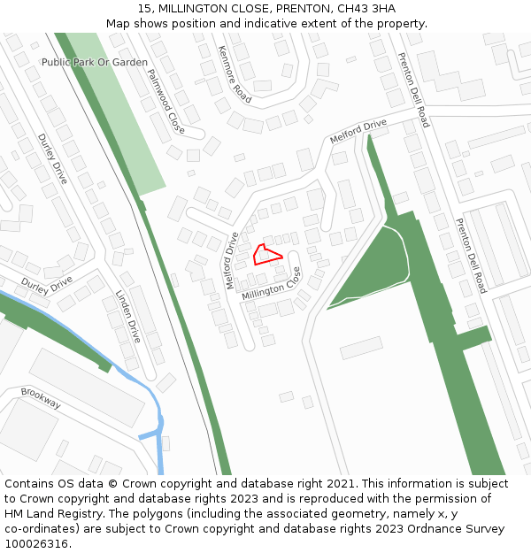 15, MILLINGTON CLOSE, PRENTON, CH43 3HA: Location map and indicative extent of plot