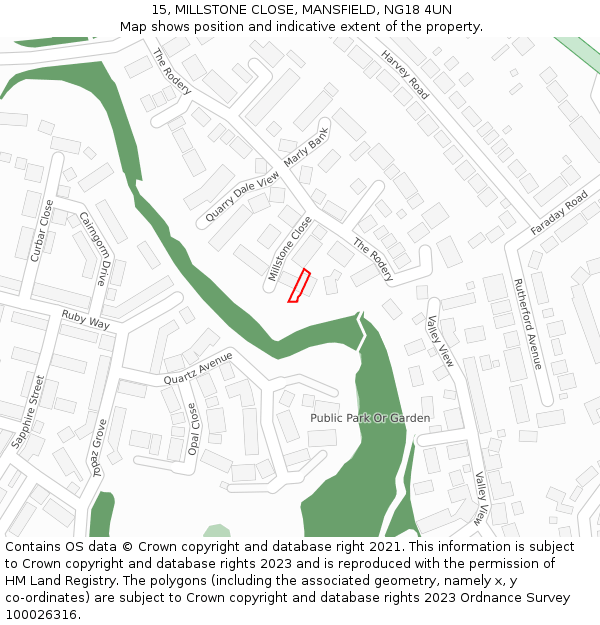 15, MILLSTONE CLOSE, MANSFIELD, NG18 4UN: Location map and indicative extent of plot