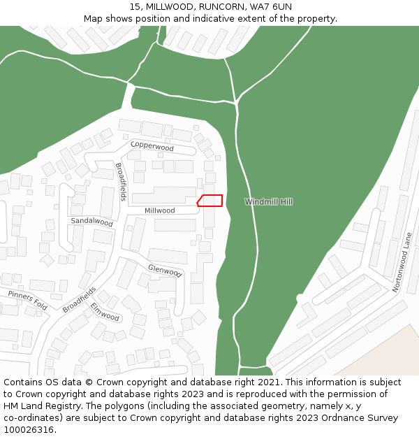 15, MILLWOOD, RUNCORN, WA7 6UN: Location map and indicative extent of plot