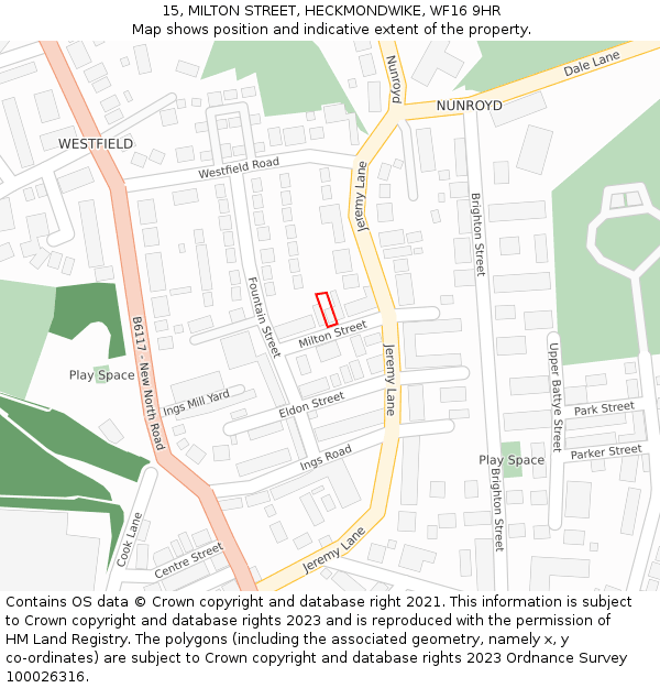 15, MILTON STREET, HECKMONDWIKE, WF16 9HR: Location map and indicative extent of plot