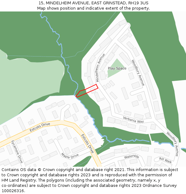 15, MINDELHEIM AVENUE, EAST GRINSTEAD, RH19 3US: Location map and indicative extent of plot