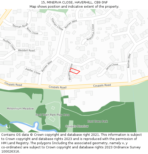 15, MINERVA CLOSE, HAVERHILL, CB9 0NF: Location map and indicative extent of plot