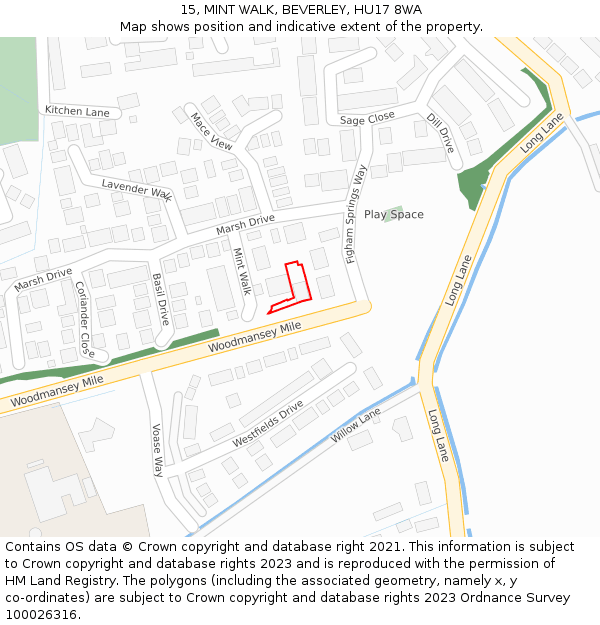 15, MINT WALK, BEVERLEY, HU17 8WA: Location map and indicative extent of plot