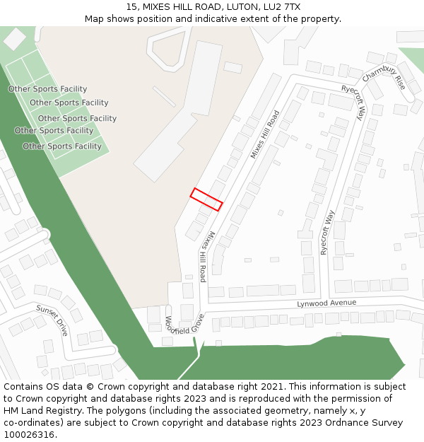 15, MIXES HILL ROAD, LUTON, LU2 7TX: Location map and indicative extent of plot