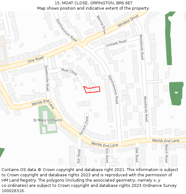 15, MOAT CLOSE, ORPINGTON, BR6 6ET: Location map and indicative extent of plot