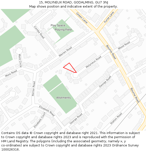 15, MOLYNEUX ROAD, GODALMING, GU7 3NJ: Location map and indicative extent of plot