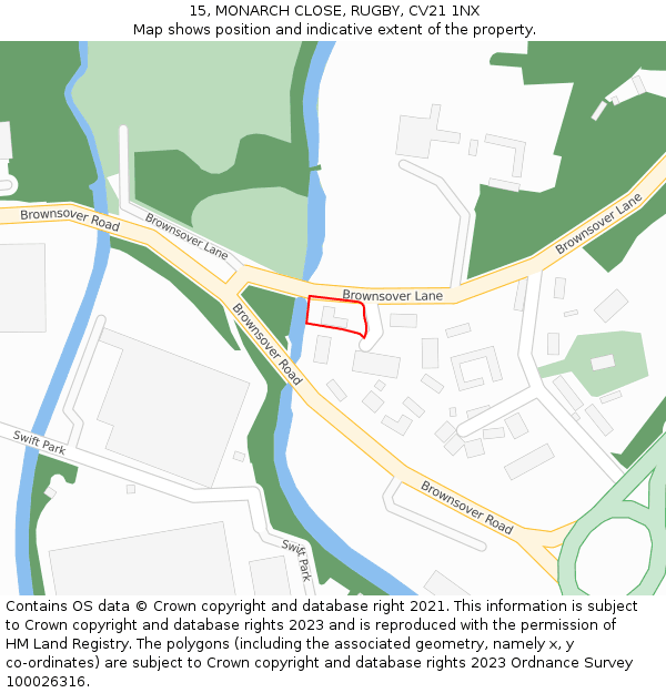 15, MONARCH CLOSE, RUGBY, CV21 1NX: Location map and indicative extent of plot