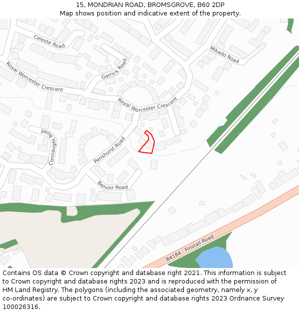 15, MONDRIAN ROAD, BROMSGROVE, B60 2DP: Location map and indicative extent of plot