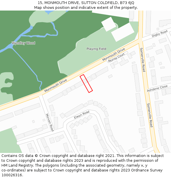 15, MONMOUTH DRIVE, SUTTON COLDFIELD, B73 6JQ: Location map and indicative extent of plot