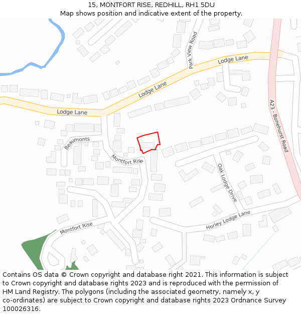 15, MONTFORT RISE, REDHILL, RH1 5DU: Location map and indicative extent of plot