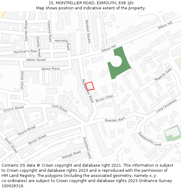 15, MONTPELLIER ROAD, EXMOUTH, EX8 1JN: Location map and indicative extent of plot
