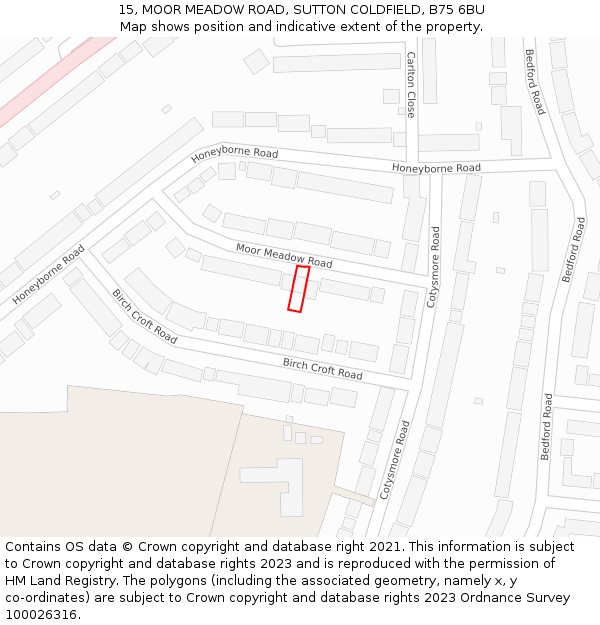 15, MOOR MEADOW ROAD, SUTTON COLDFIELD, B75 6BU: Location map and indicative extent of plot