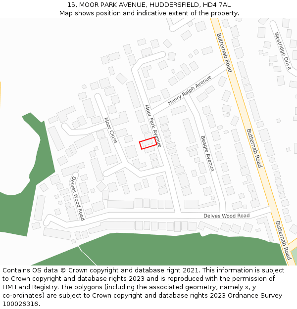 15, MOOR PARK AVENUE, HUDDERSFIELD, HD4 7AL: Location map and indicative extent of plot