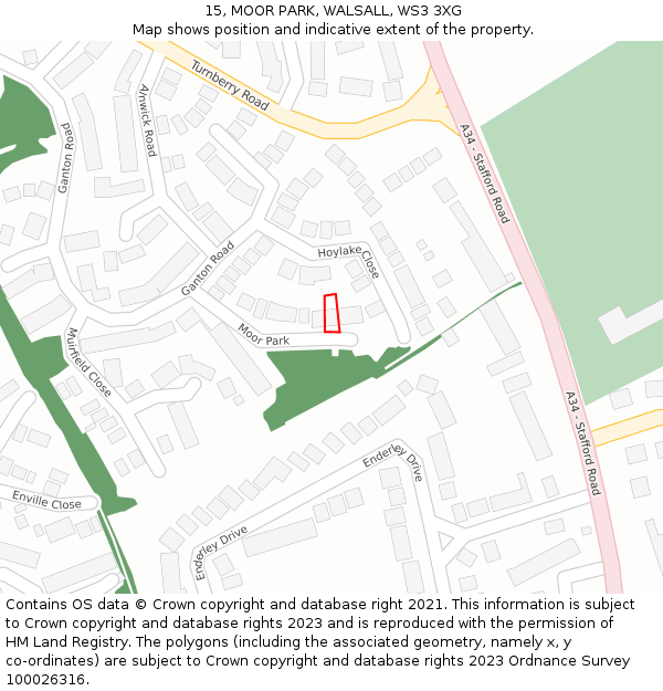 15, MOOR PARK, WALSALL, WS3 3XG: Location map and indicative extent of plot