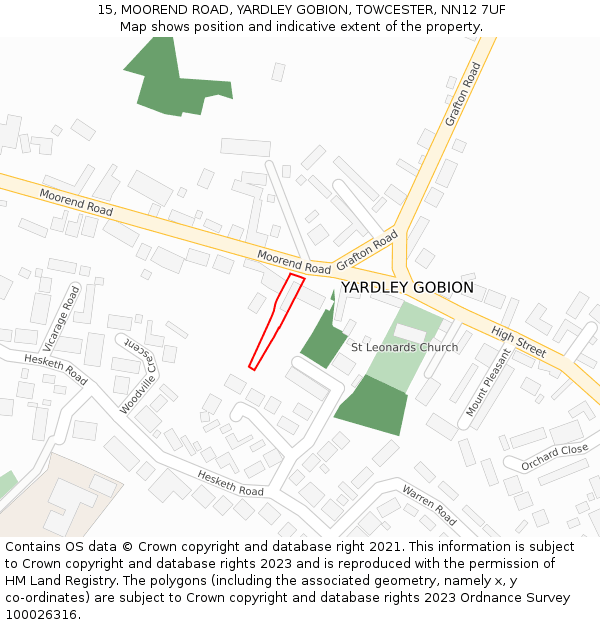 15, MOOREND ROAD, YARDLEY GOBION, TOWCESTER, NN12 7UF: Location map and indicative extent of plot