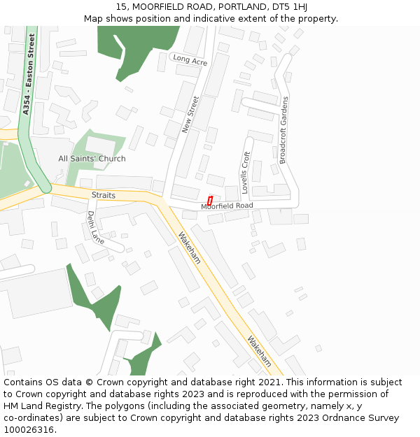15, MOORFIELD ROAD, PORTLAND, DT5 1HJ: Location map and indicative extent of plot