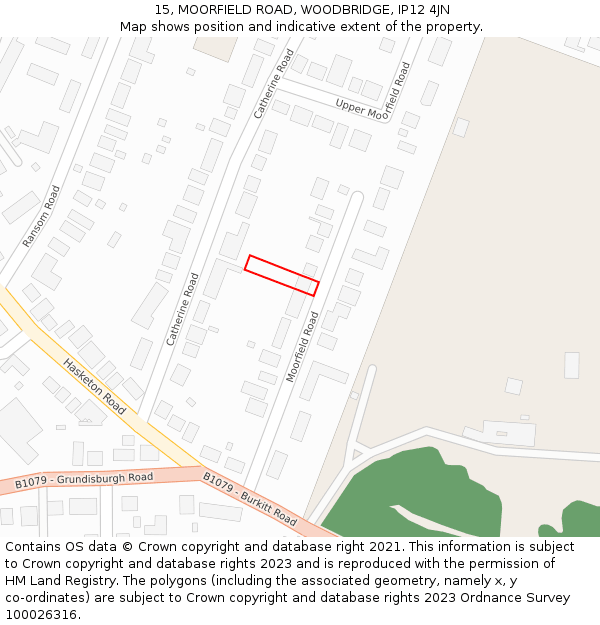 15, MOORFIELD ROAD, WOODBRIDGE, IP12 4JN: Location map and indicative extent of plot