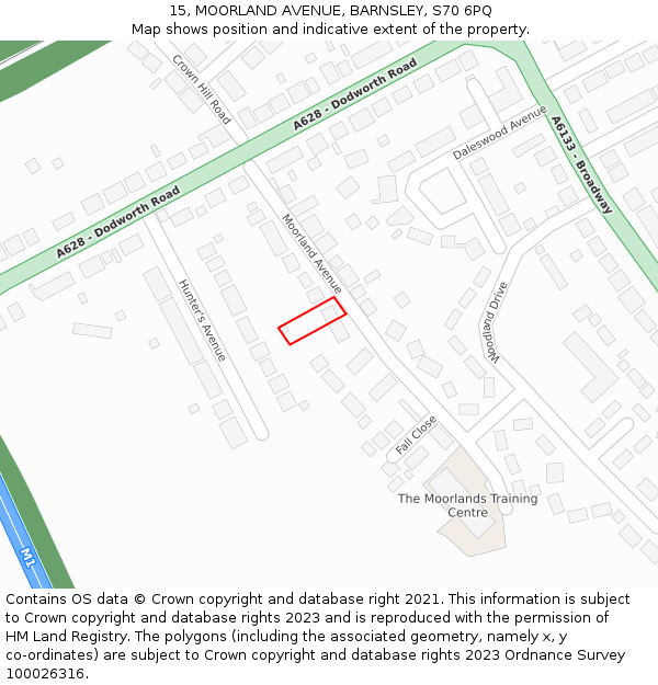 15, MOORLAND AVENUE, BARNSLEY, S70 6PQ: Location map and indicative extent of plot