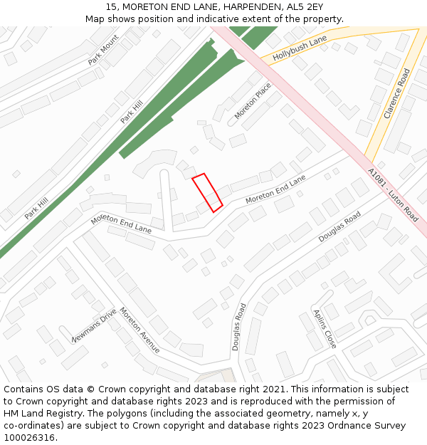 15, MORETON END LANE, HARPENDEN, AL5 2EY: Location map and indicative extent of plot